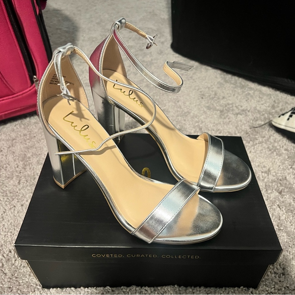 Lulu's Metallic Silver Strappy Heels - Picture 1 of 4